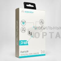 СЗУ блок питания Monarch 2USB/3.4A combined with smart ic, белый