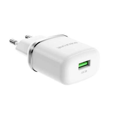 Блок питания сетевой 1 USB BOROFONE BA36A, Hight Speed, , пластик, QC3.0, цвет: белый (1/65/260)