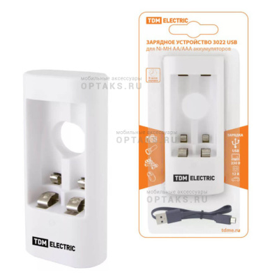 Зарядное устройство TDM  3022 (300 mA 2 слота АА/ААА 1 кан. USB)  (1/1/100)