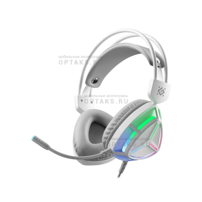 Гарнитура игровая DEFENDER Prism белый, RGB, провод 2 м (1/12)